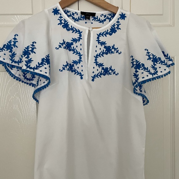 J.CREW Embroidered Flutter Sleeve Top size XXS - Picture 2 of 3